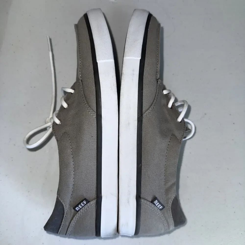 Reef Deckhand 3 Boat Shoes Mens 9 Gray Canvas Lace Up Casual Comfort Sneakers